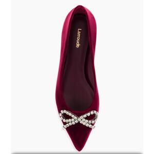 Larroudé Lee Red Velvet Ballet Flats Crystal Bow Embellished Women’s size 6.5